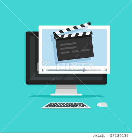 Movie or online cinema on computer concept vector Movie or online cinema on computer concept vector 37186155