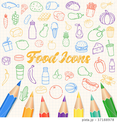 Food and drink icons. Fruits, Vegetables, Fast Food and drink icons. Fruits, Vegetables, Fast 37188978