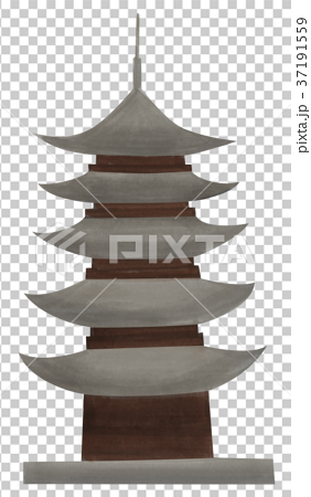 Hand Painted Temple Five Storied Pagoda Stock Illustration