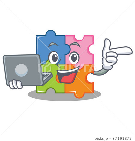 With laptop puzzle character cartoon style 37191875