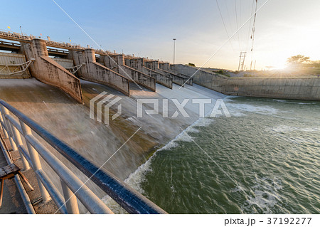 Spillway of Dam gate on morning, Spillway of Dam gate on morning, 37192277