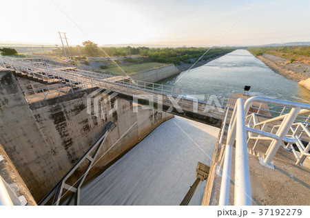 Spillway of Dam gate on morning Spillway of Dam gate on morning 37192279