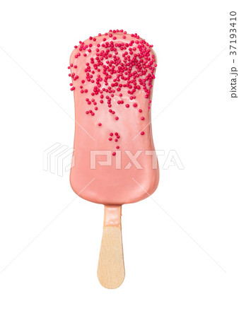 Strawberry ice cream in pink glaze and sprinkling Strawberry ice cream in pink glaze and sprinkling 37193410