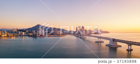 Gwangan Bridg aerial view at Sunrise, Busan, korea Gwangan Bridg aerial view at Sunrise, Busan, korea 37193898