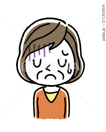 シニア女性 落ち込む 悲しいのイラスト素材