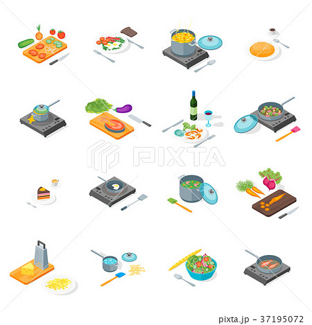 Cooking or Preparation Food Icons Set Isometric 37195072
