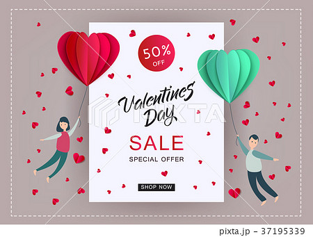 Vector happy valentines day, paper heart, couple 37195339