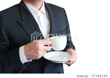 Business man hold coffee cup on right hand. Business man hold coffee cup on right hand. 37196139