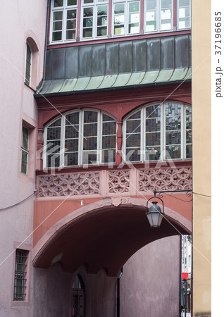 medieval city hall arch with stained glass  37196685