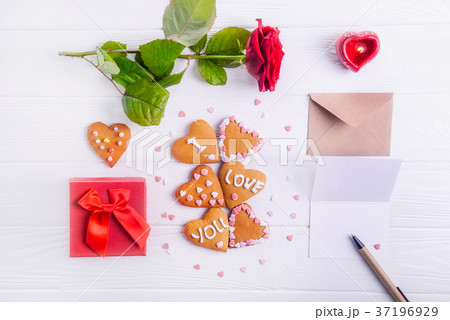 Homemade cookies in shape of heart with I Love you Homemade cookies in shape of heart with I Love you 37196929
