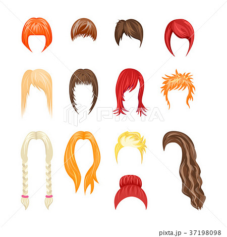Cartoon Hairstyles Woman Set. Vector 37198098