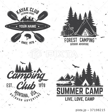 Set of kayak, camping and caravanning club badge. Set of kayak, camping and caravanning club badge. 37198215