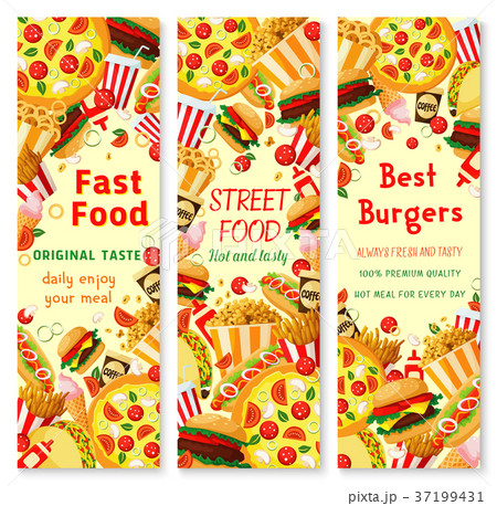 Fast food banner with frame of lunch meal, drinks 37199431