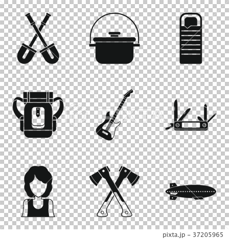Rest by the fire icons set, simple style Rest by the fire icons set, simple style 37205965