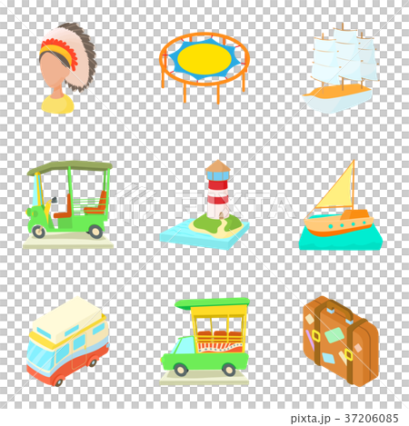 Regatta icons set, cartoon style Regatta icons set, cartoon style 37206085