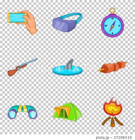 Tourer icons set, cartoon style Tourer icons set, cartoon style 37206510