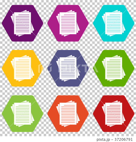 Vintage lined papers icon set color hexahedron 37206791