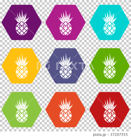 Smiling pineapple icon set color hexahedron 37207355