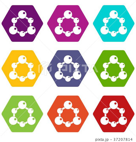 Chemical and physical molecules icon set color hexahedron 37207814