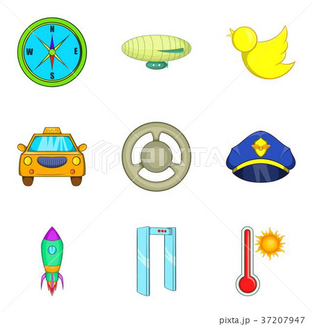 Arrival at the airport icons set, cartoon style 37207947