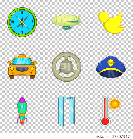 Arrival at the airport icons set, cartoon style 37207947