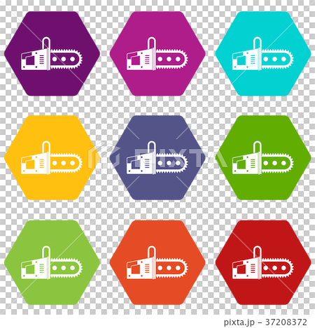 Chainsaw icon set color hexahedron 37208372