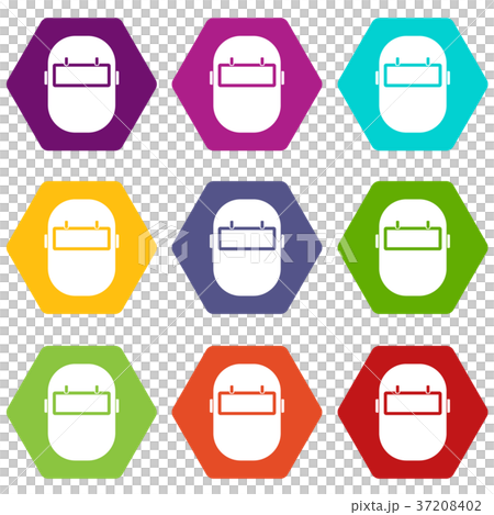 Welding mask icon set color hexahedron - Stock Illustration [37208402 ...