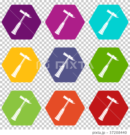 Hammer slag of welder icon set color hexahedron Hammer slag of welder icon set color hexahedron 37208440