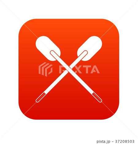 Two wooden crossed oars icon digital red 37208503