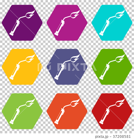 Welding torch icon set color hexahedron Welding torch icon set color hexahedron 37208581