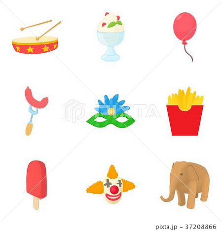 Carnival icons set, cartoon style 37208866