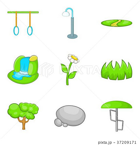 Workout park icons set, cartoon style 37209171