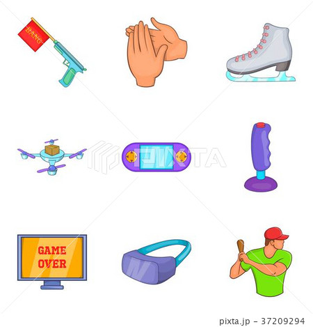 Computer game icons set, cartoon style 37209294