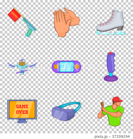 Computer game icons set, cartoon style 37209294