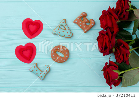 Word love, roses and hearts. 37210413