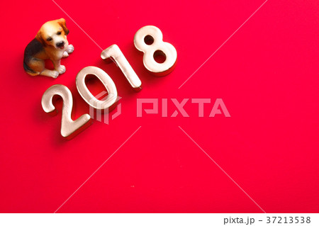 Dog with year 2018 on red background 37213538