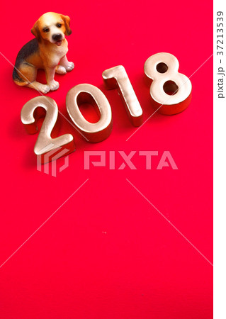 Dog with year 2018 on red background 37213539