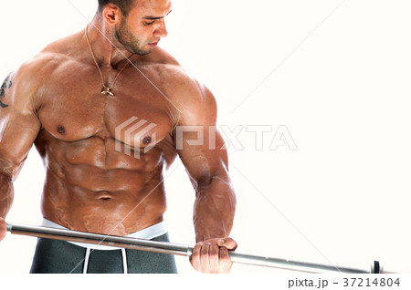 Middle aged bodybuilder posing shirtless Middle aged bodybuilder posing shirtless 37214804