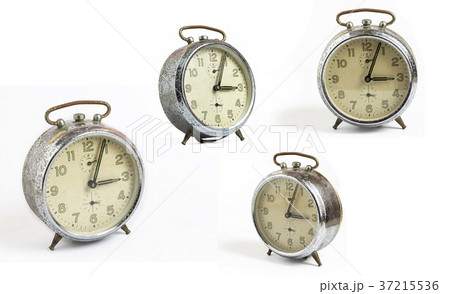 set of white isolated old clock vintage style set of white isolated old clock vintage style 37215536