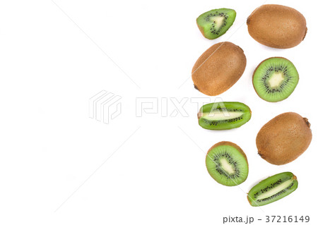 Kiwi fruit with slices isolated on white 37216149