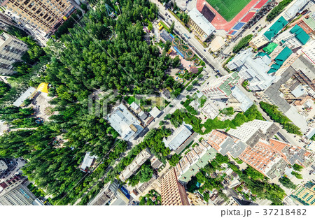 Aerial city view with crossroads and roads, houses 37218482
