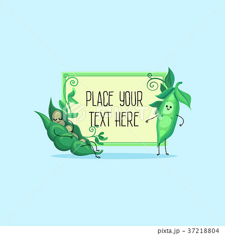 Cute funny pod of green peas and beans cartoon Cute funny pod of green peas and beans cartoon 37218804