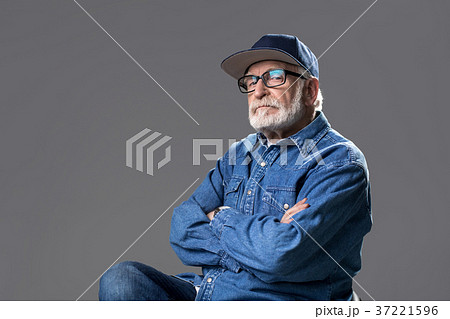 Retired high minded man resting on stool Retired high minded man resting on stool 37221596