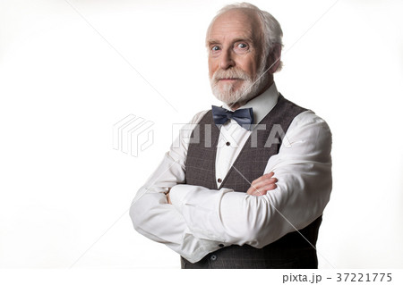 Skeptic pensioner showing his doubt Skeptic pensioner showing his doubt 37221775