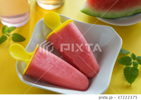 Fresh self made watermelon ice-cream with mint Fresh self made watermelon ice-cream with mint 37222375