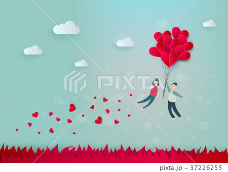 Vector happy valentines day, paper heart, couple 37226255