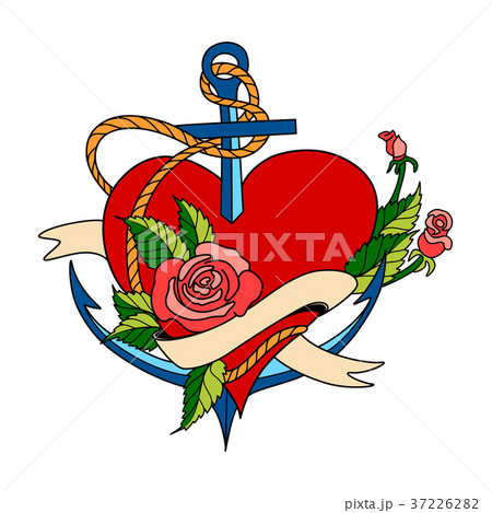 Valentines Day card. Old school tattoo style. 37226282