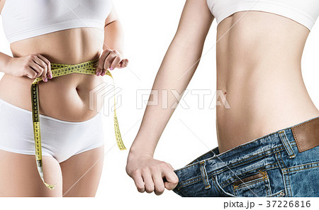 Woman's body before and after weight loss. 37226816