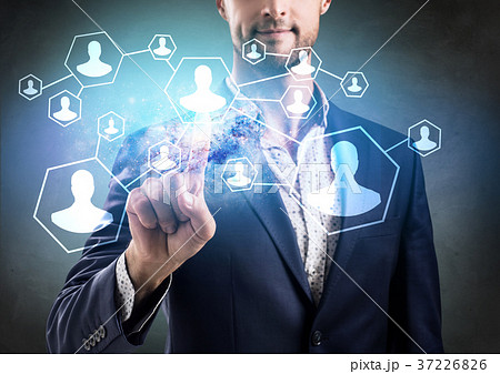 Businessman point on bonds in social network. 37226826