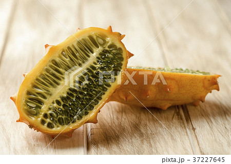 kiwano or horned melon cut in halves 37227645